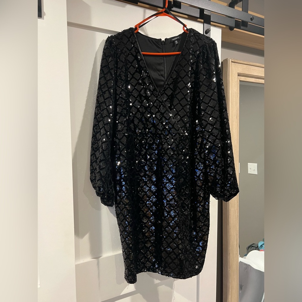 Torrid Black Sequin Wrap-Front Long Sleeve Dress - Picture 2 of 3